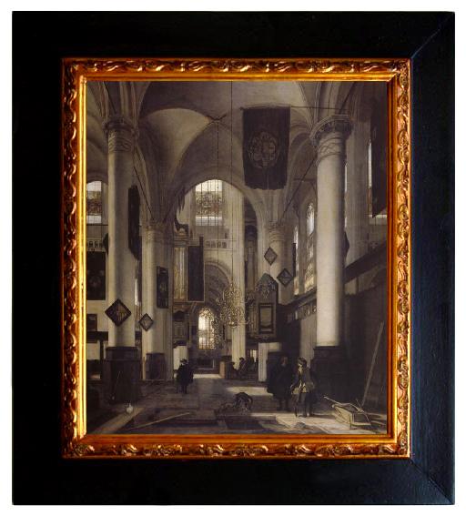 framed  REMBRANDT Harmenszoon van Rijn Interior of a Protestant  Gothic Church with Architectural Elements of the Oude Kerk and Nieuwe Kerk in Amsterdam, Ta064